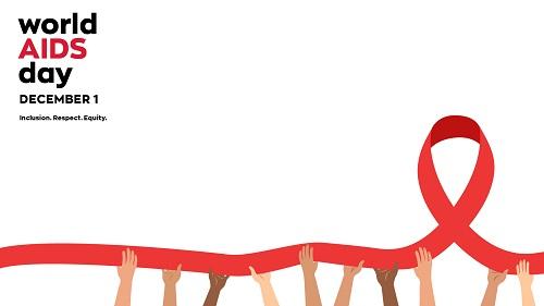 World Aids Day video conference background image featuring a red ribbon