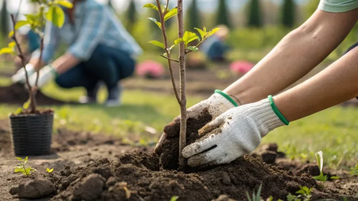 Hands planting tree